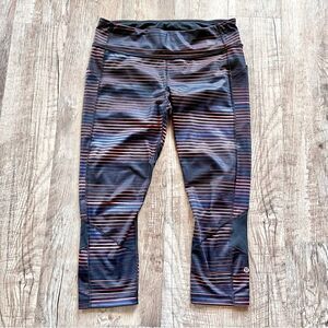 Lululemon athletic Capri leggings, black red blue stripes size 10